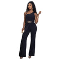 Elegant Decorative Button Asymmetrical Shoulder Jumpsuit eprolo