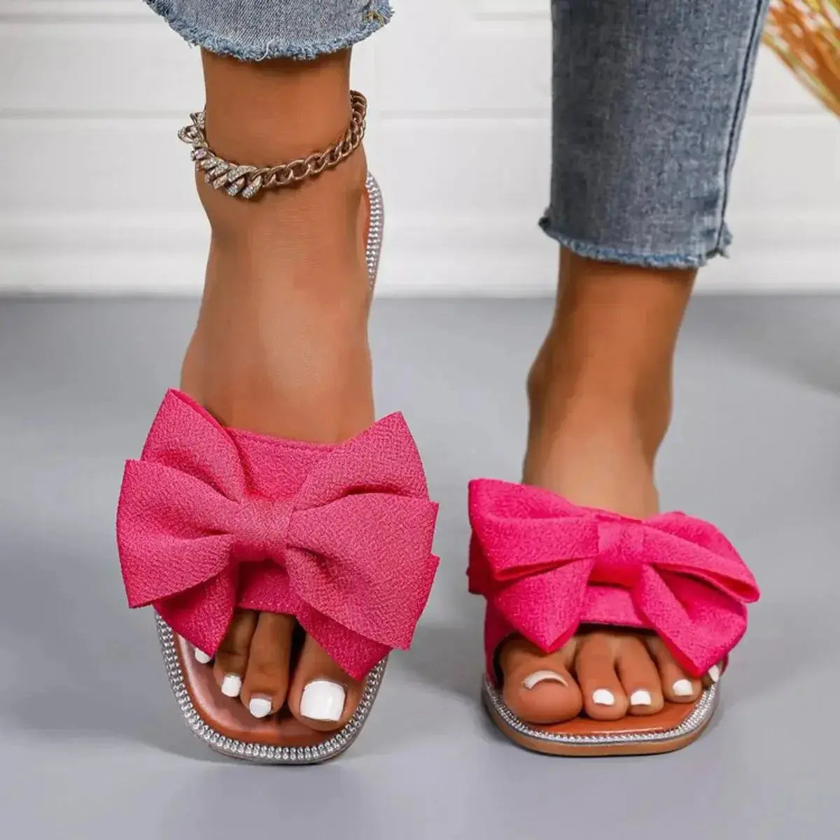 Bow Open Toe Flats Sandals - DaisyDrop 