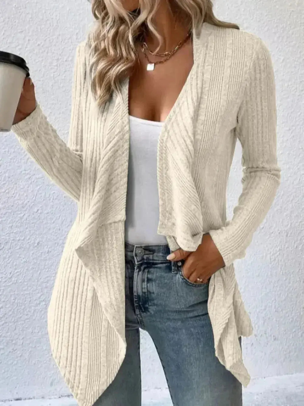 Open Front Long Sleeve Cardigan - DaisyDrop 