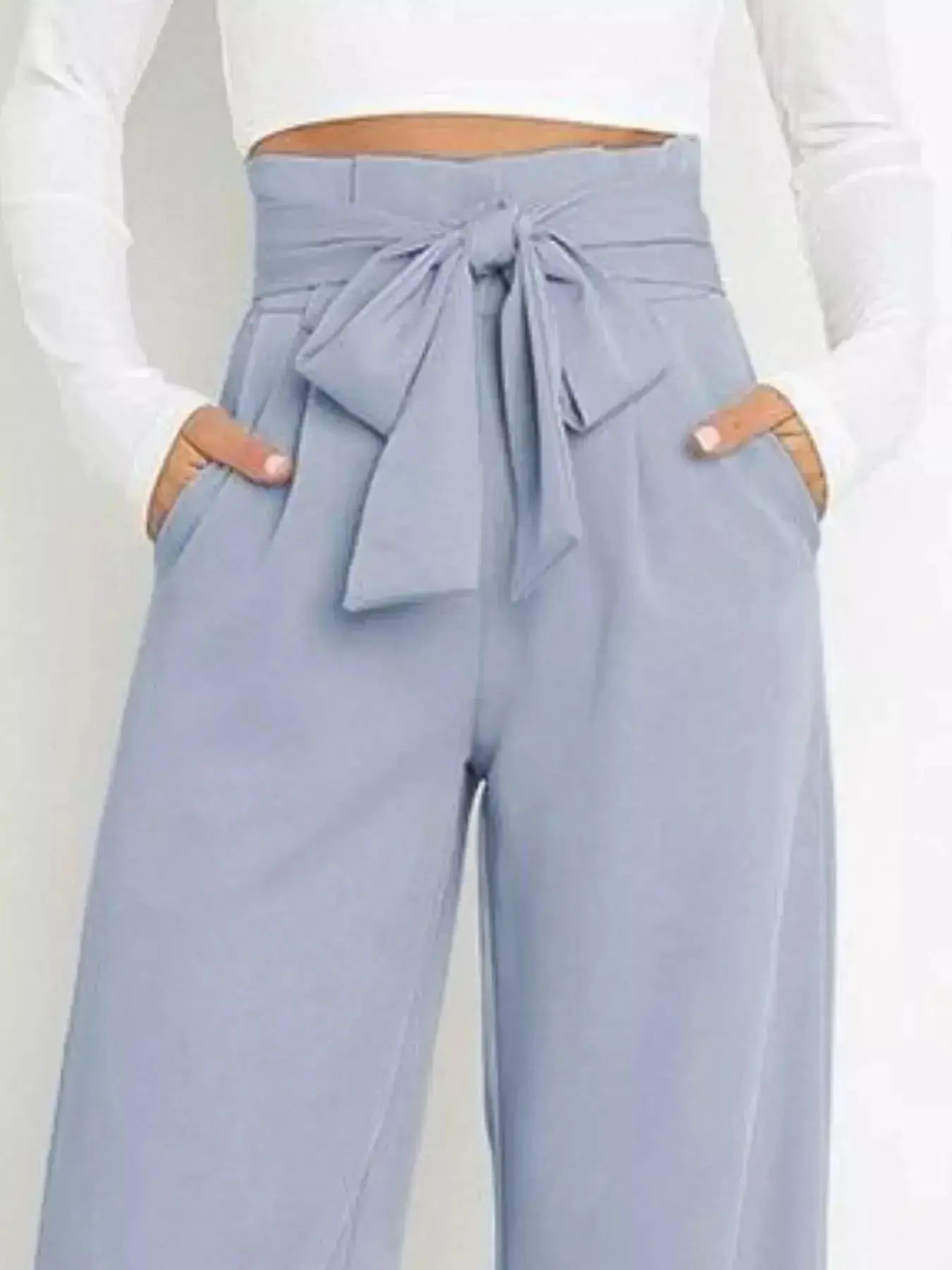 High Waist Tie Front Wide Leg Pants - DaisyDrop 