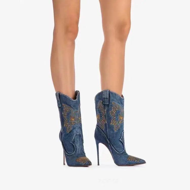 Embroidered Western cowboy style high heel Pointy Toe eprolo