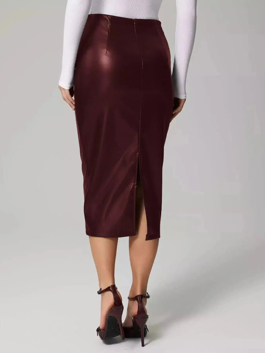 Slit Back Leather Skirt - DaisyDrop 
