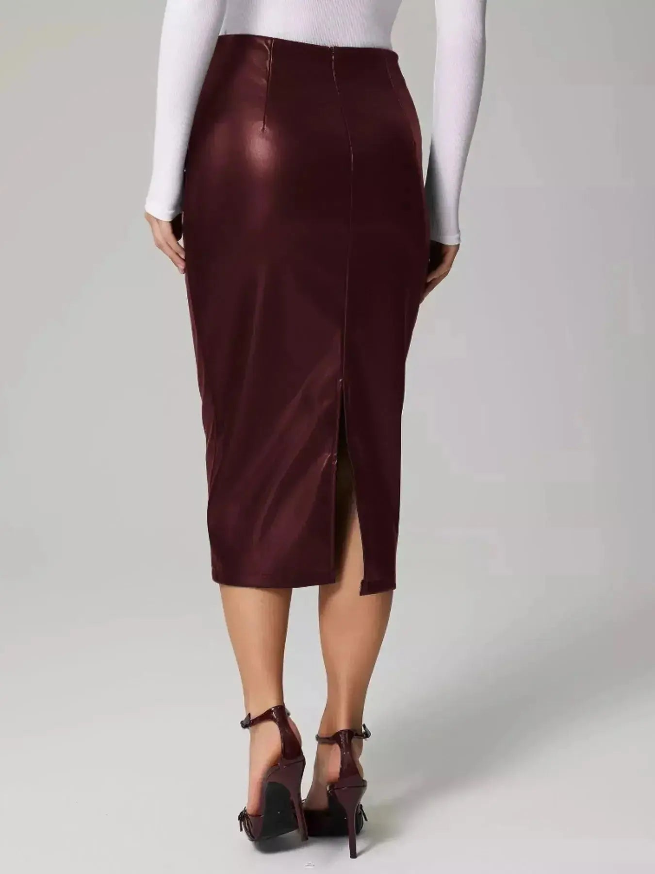 Slit Back Leather Skirt - DaisyDrop 