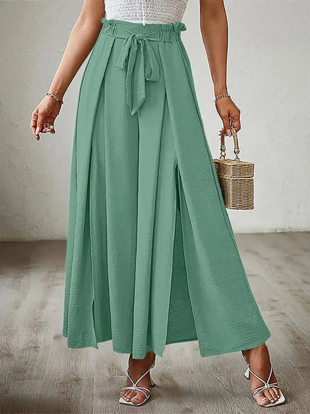 Tied Slit Wide Leg Pants - DaisyDrop 