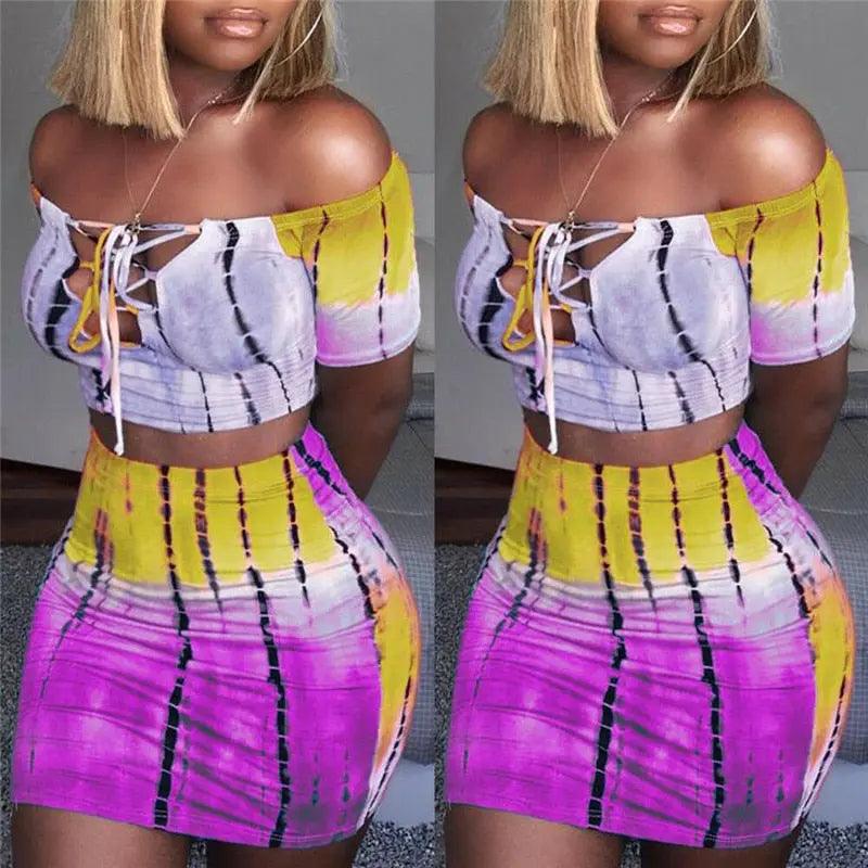 Sexy Women 2 Piece Outfit Set Off Shoulder Crop Top eprolo