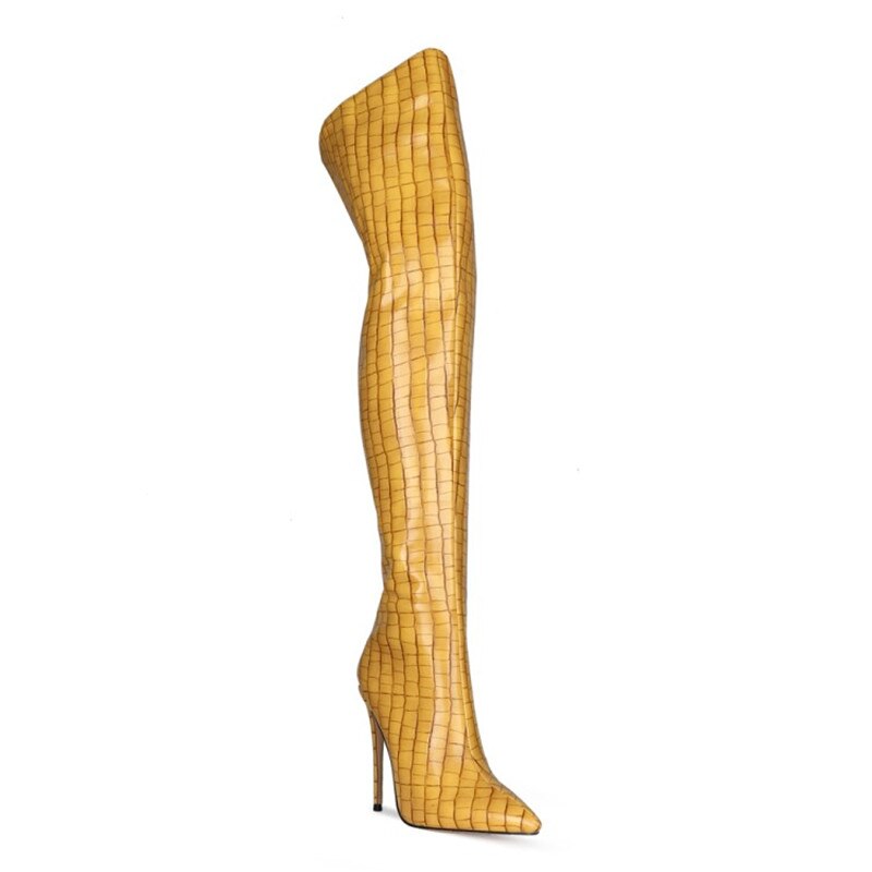 Mstacchi Back Zipper Women Over The Knee Boots Sexy Plaid Stripes Thin Heel Party Stiletto