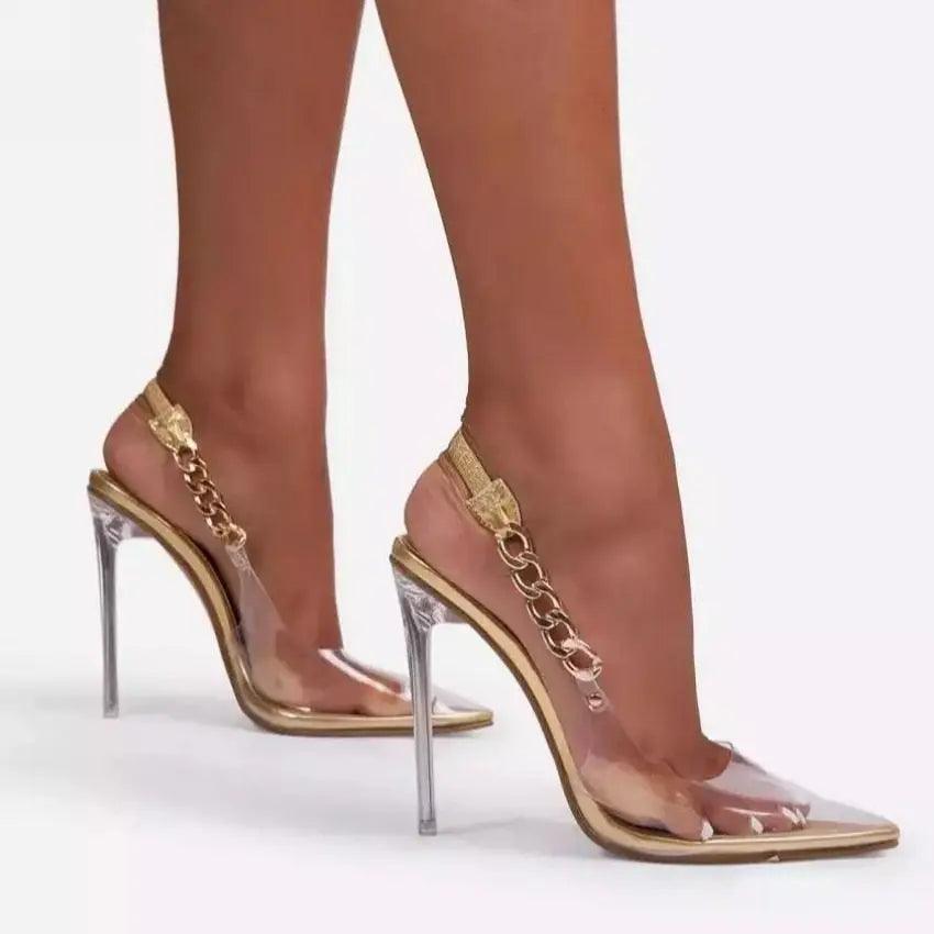 Pumps Women Sexy Pointed Toe Chain Design Crystal Heel Ladies Shoes Stiletto eprolo