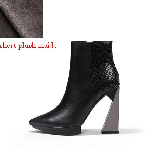 Genuine Leather Pointed Toe Boots