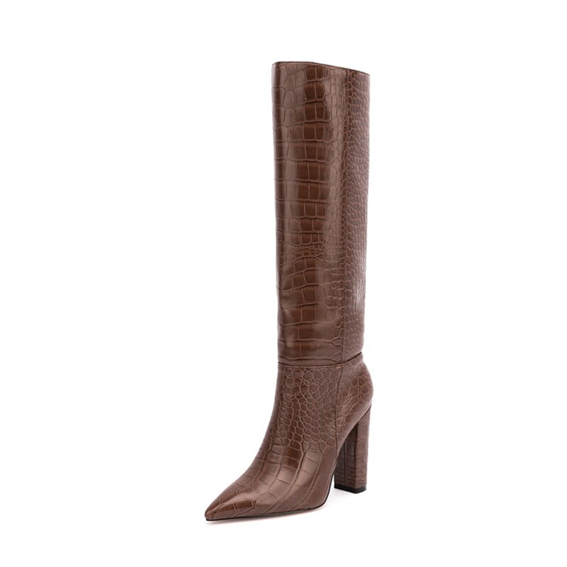 Luxury Brand Design Female Pointed Toe Knee High Boots