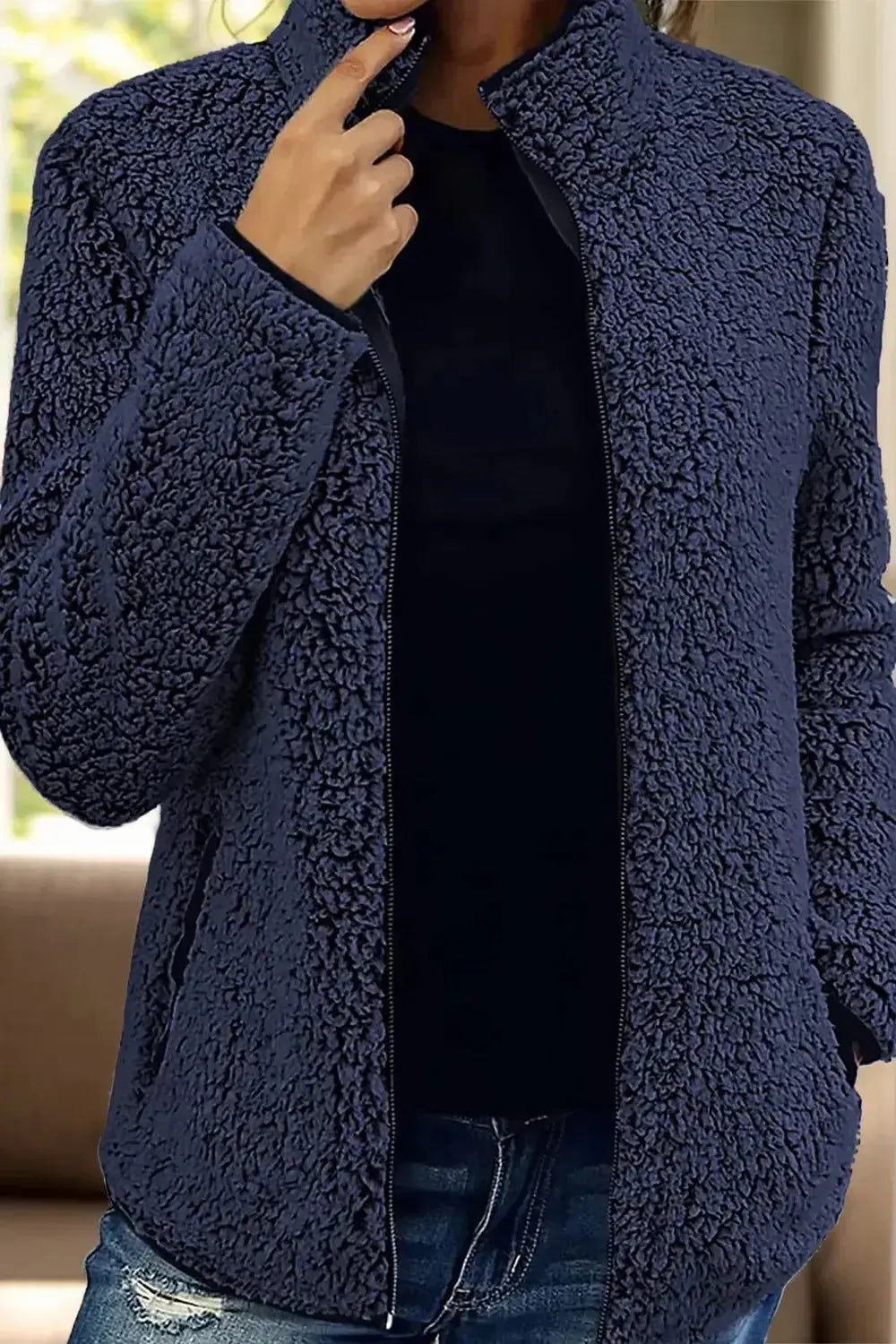 Pocketed Zip Up Turtleneck Jacket - DaisyDrop 