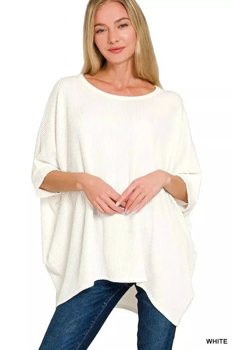 Zenana Raised Ribbed Bat Sleeve Top - DaisyDrop 
