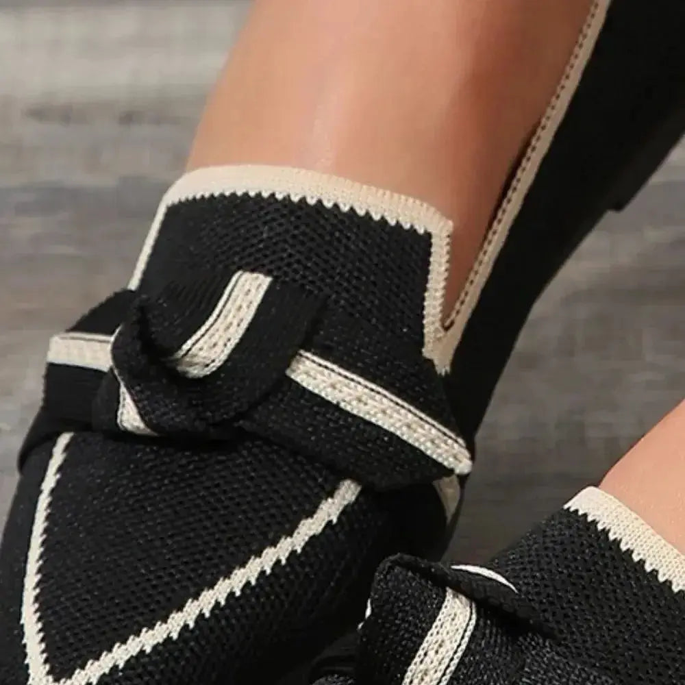 Bow Contrast Trim Point Toe Loafers - DaisyDrop 