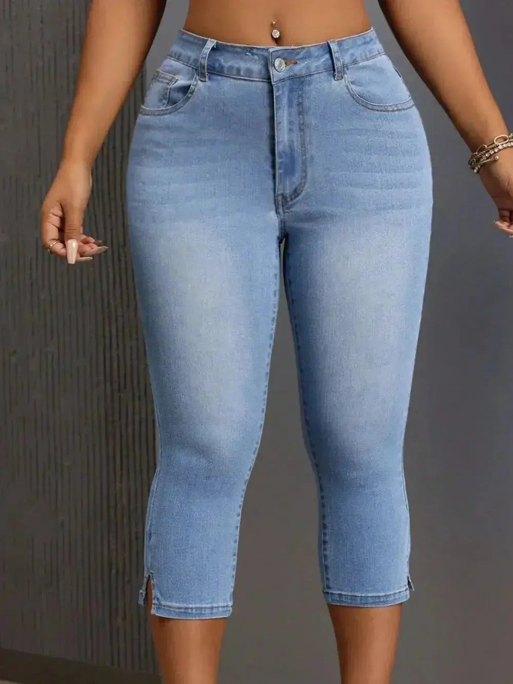 Side Slit Skinny Jeans with Pockets - DaisyDrop 