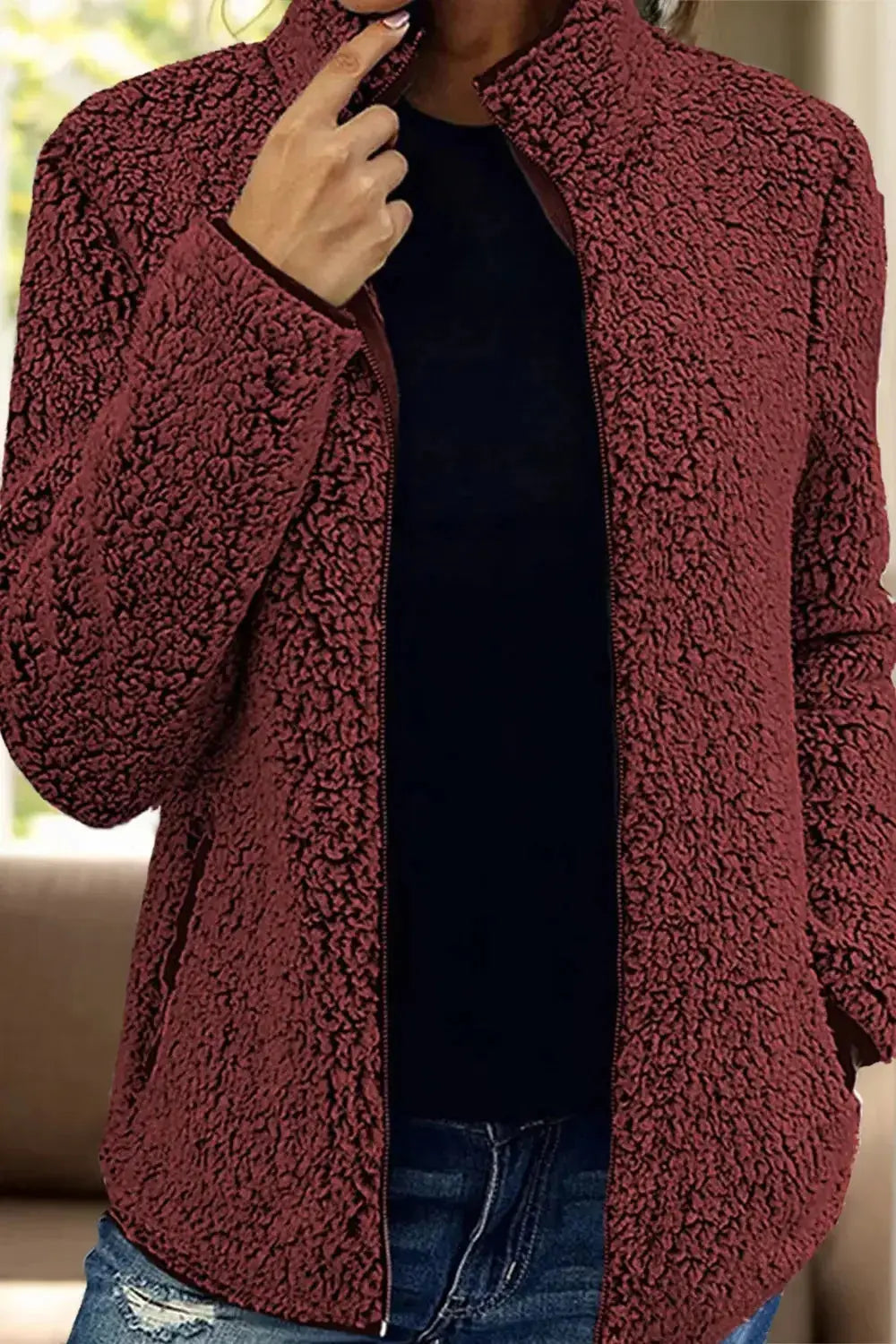 Pocketed Zip Up Turtleneck Jacket - DaisyDrop 