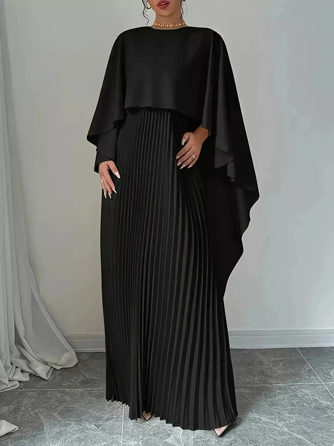 Cape Pleated Maxi Dress - DaisyDrop 