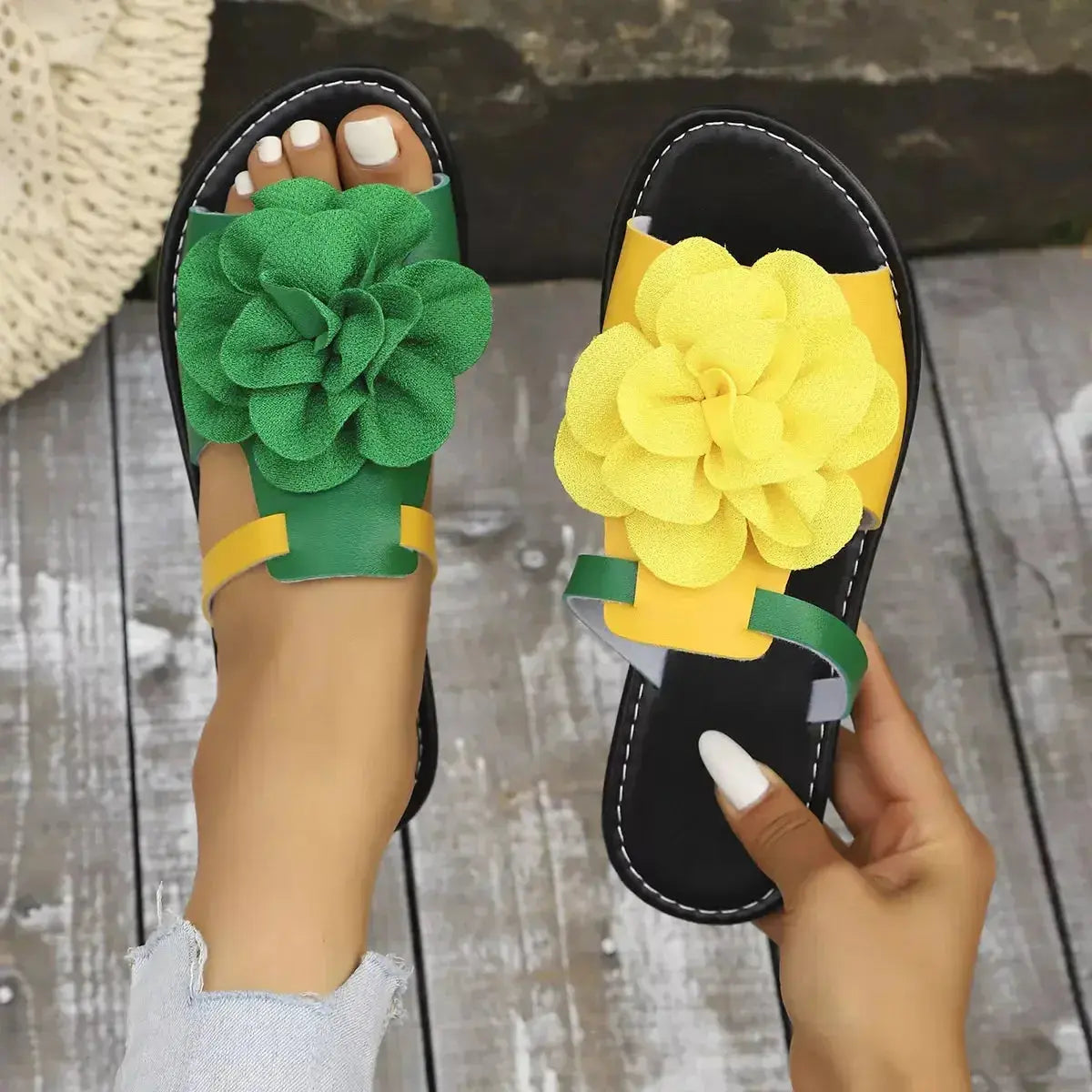 Flower Open Toe Flats Sandals - DaisyDrop 