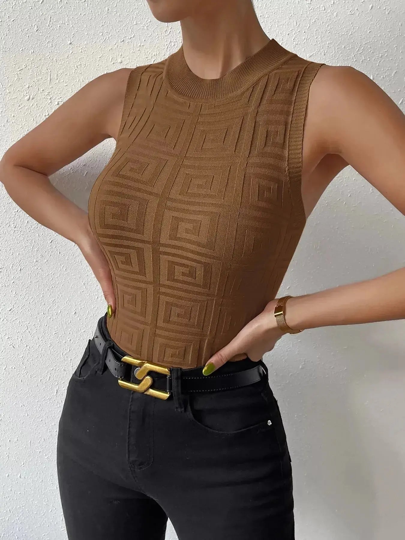 Geometric Pattern Knit Tank - DaisyDrop 