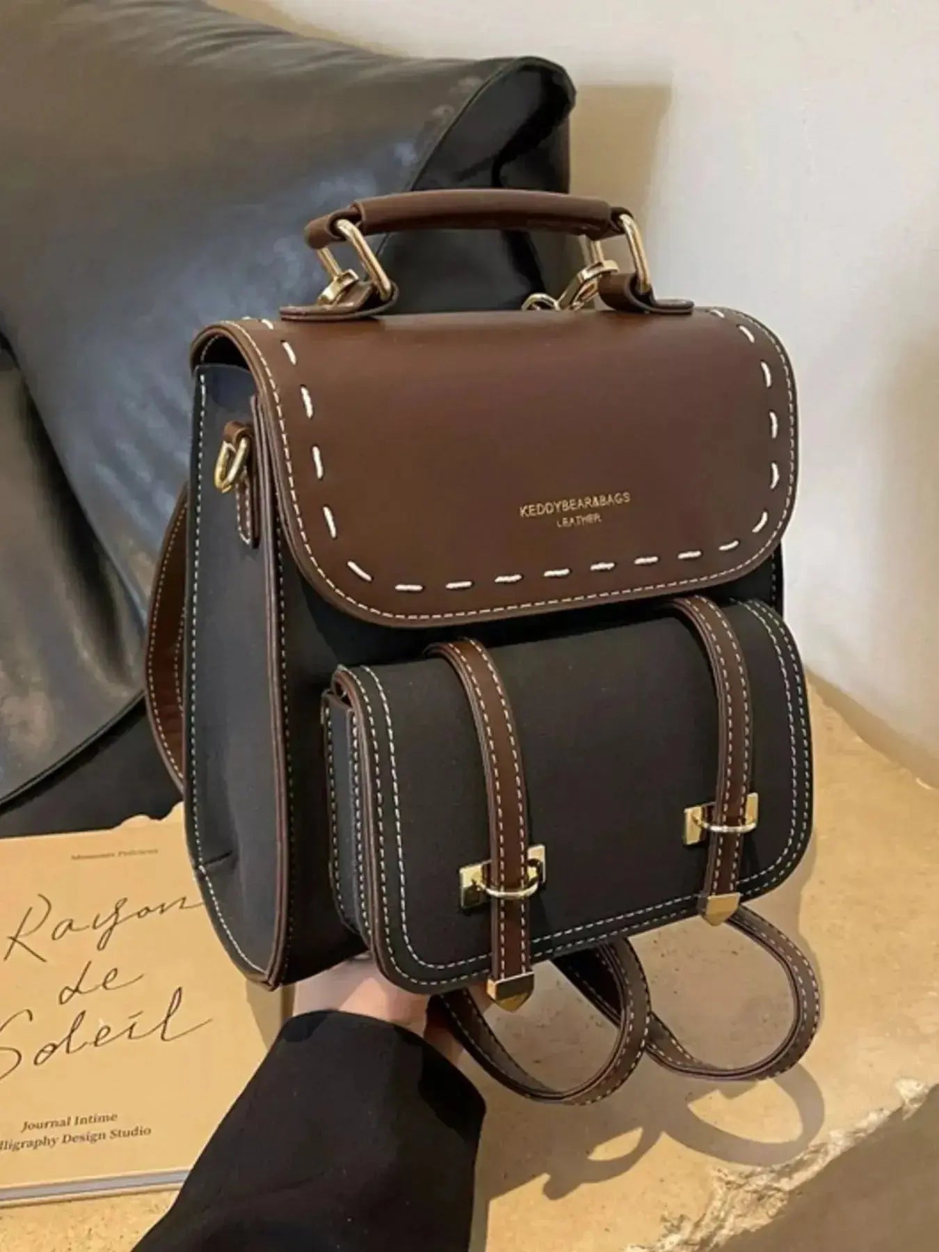 Vintage Style Leather Backpack Bag - DaisyDrop 