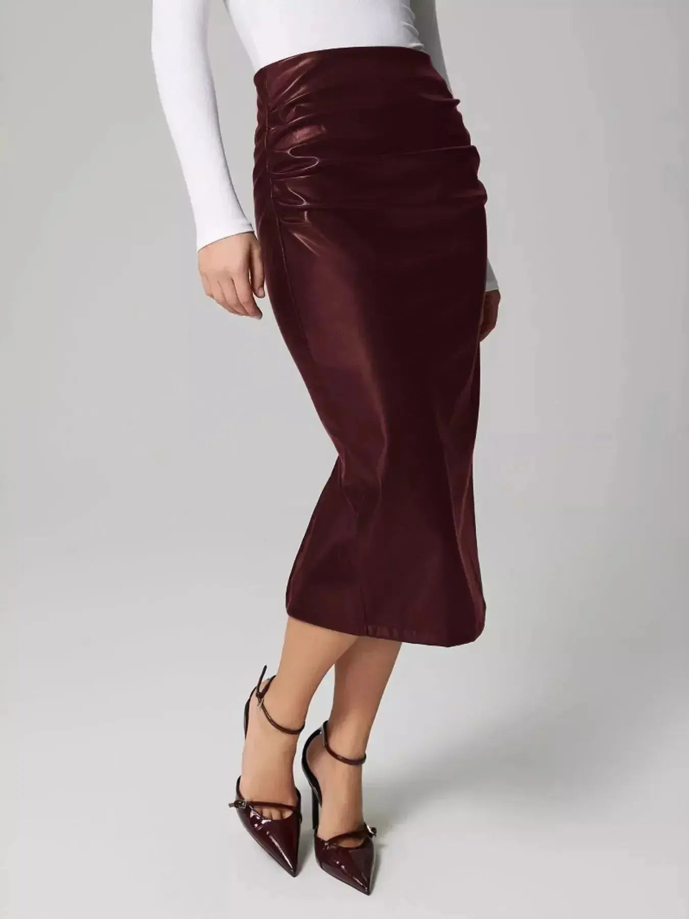 Slit Back Leather Skirt - DaisyDrop 