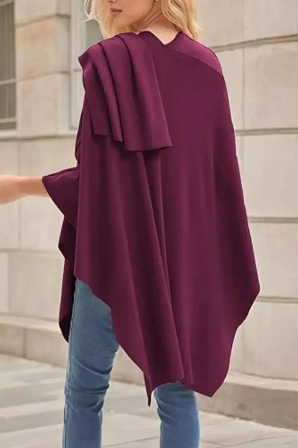 Draped Knitted Split Cape Shawl with Strap - DaisyDrop 