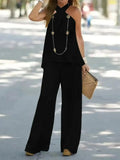 Halter Top and Wide Leg Pants Matching Set - DaisyDrop 
