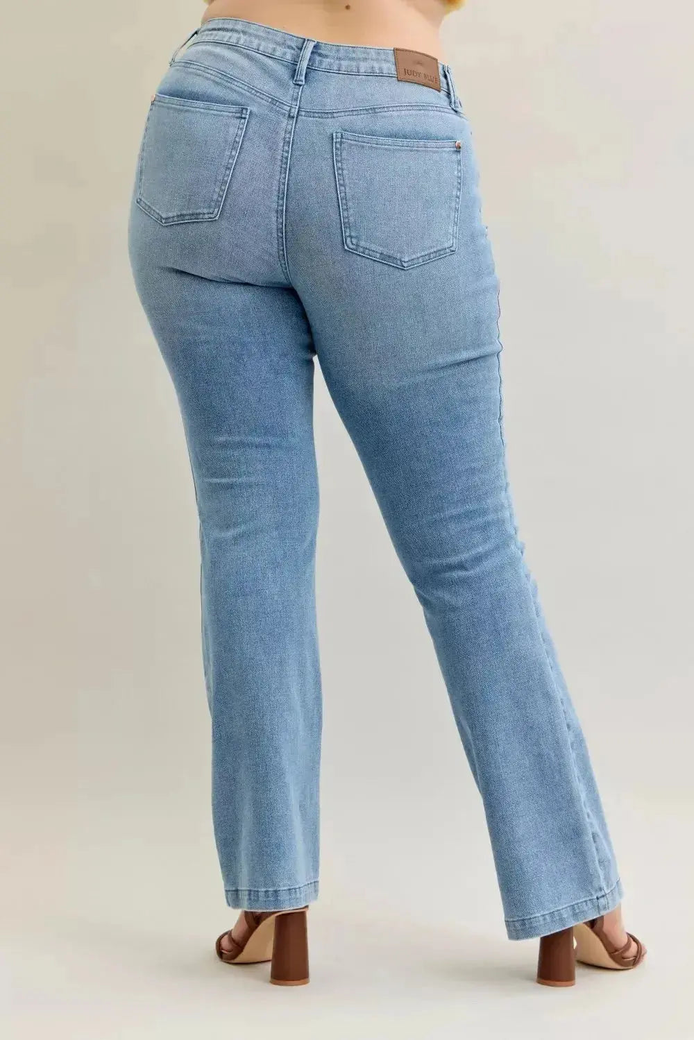 Judy Blue Full Size Mid Rise Bootcut Jeans with Contrast Wash & Front Patch Pockets Plus Size - DaisyDrop 