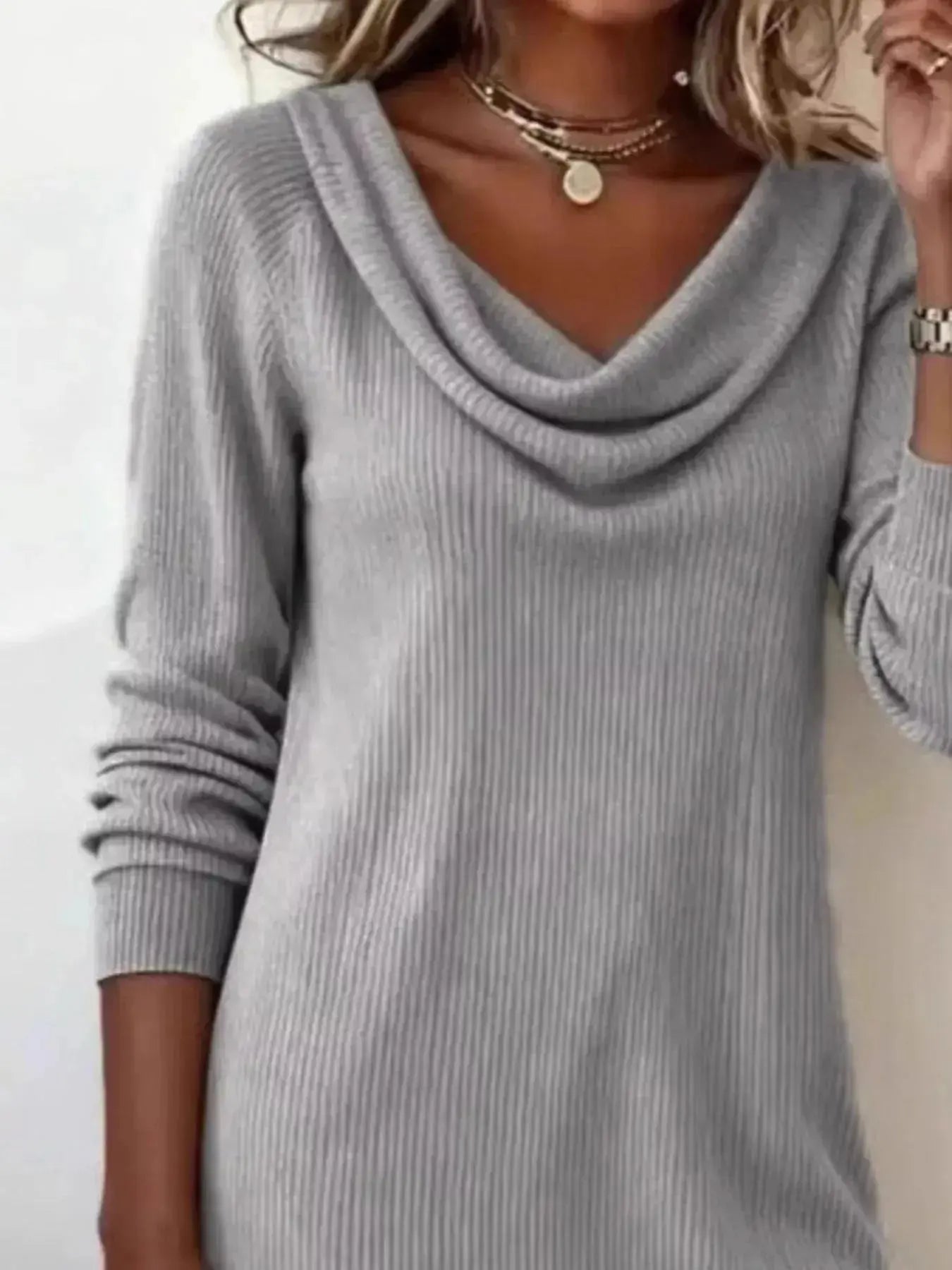 Casual Cowl Neck Ribbed Knit Mini Dress - DaisyDrop 