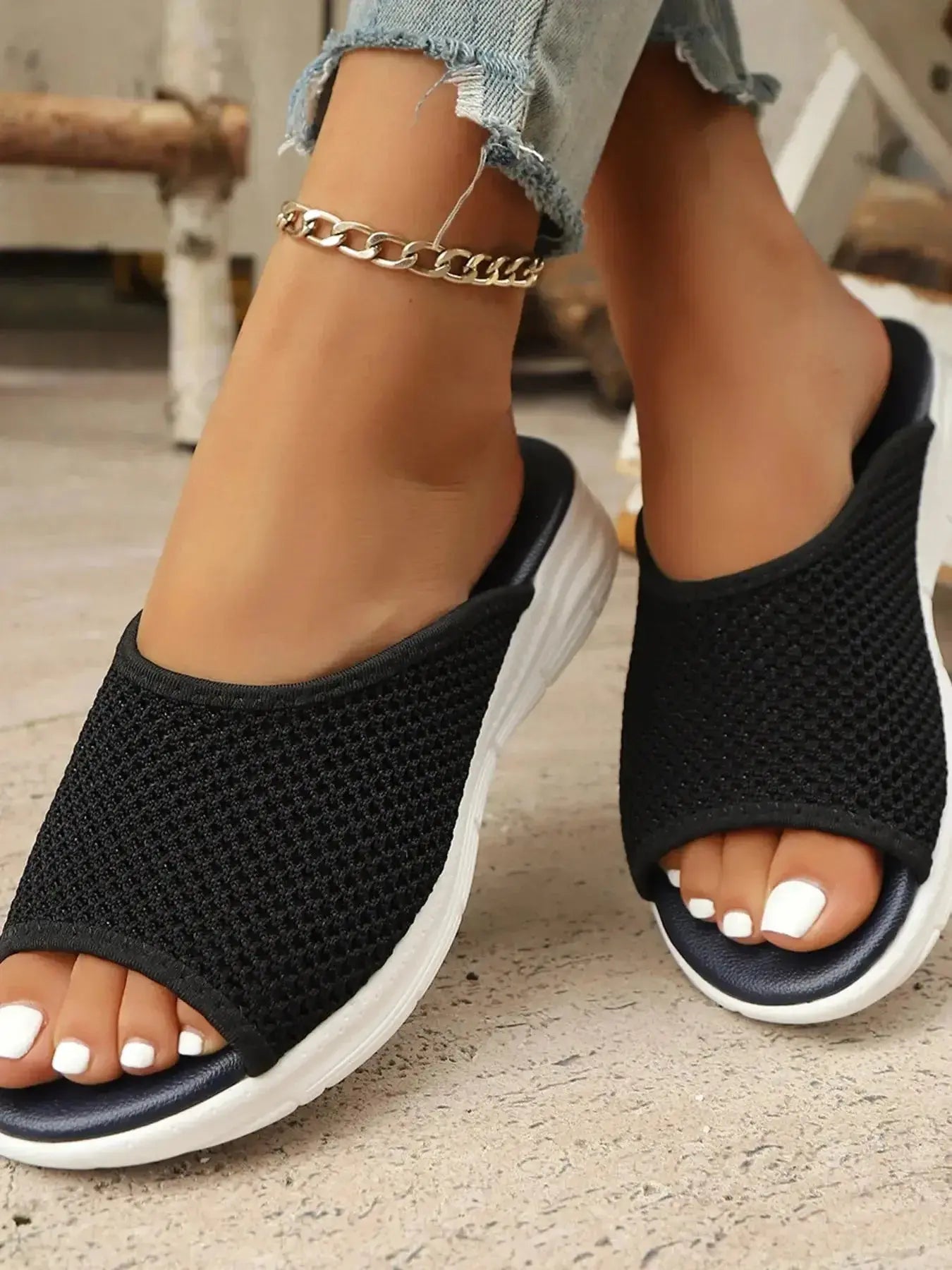 Knit Mesh Open Toe Sandals - DaisyDrop 