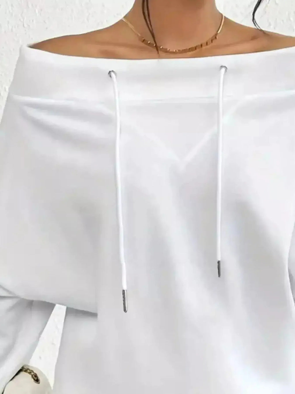 Full Size Off-Shoulder Drawstring Long Sleeve Top Plus Size - DaisyDrop 