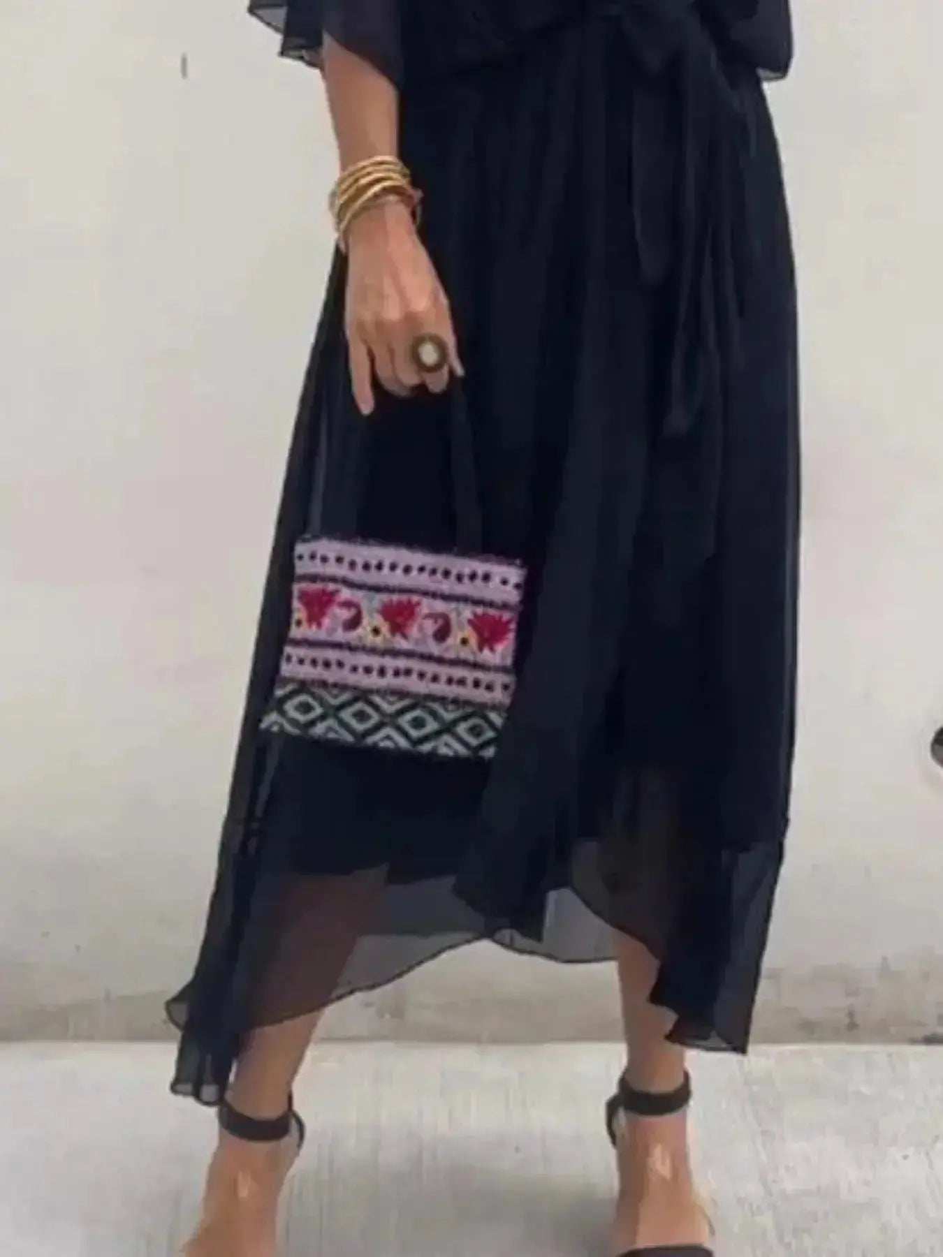 Full Size Flowy Tie Front Midi Dress with Flutter Sleeves Plus Size - DaisyDrop 