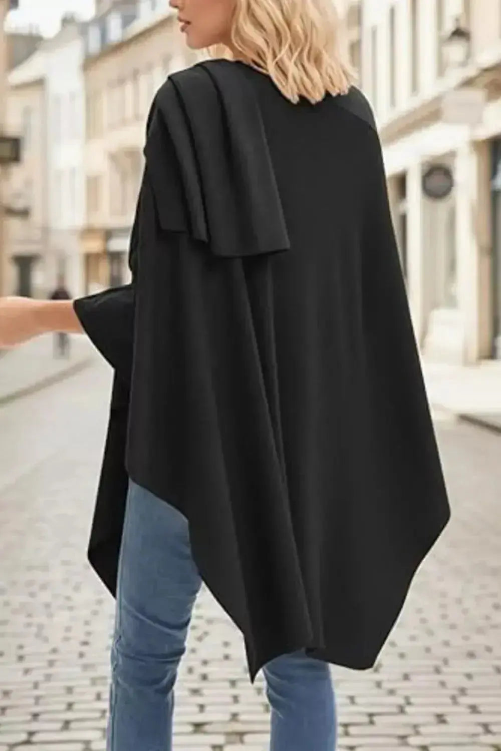 Draped Knitted Split Cape Shawl with Strap - DaisyDrop 