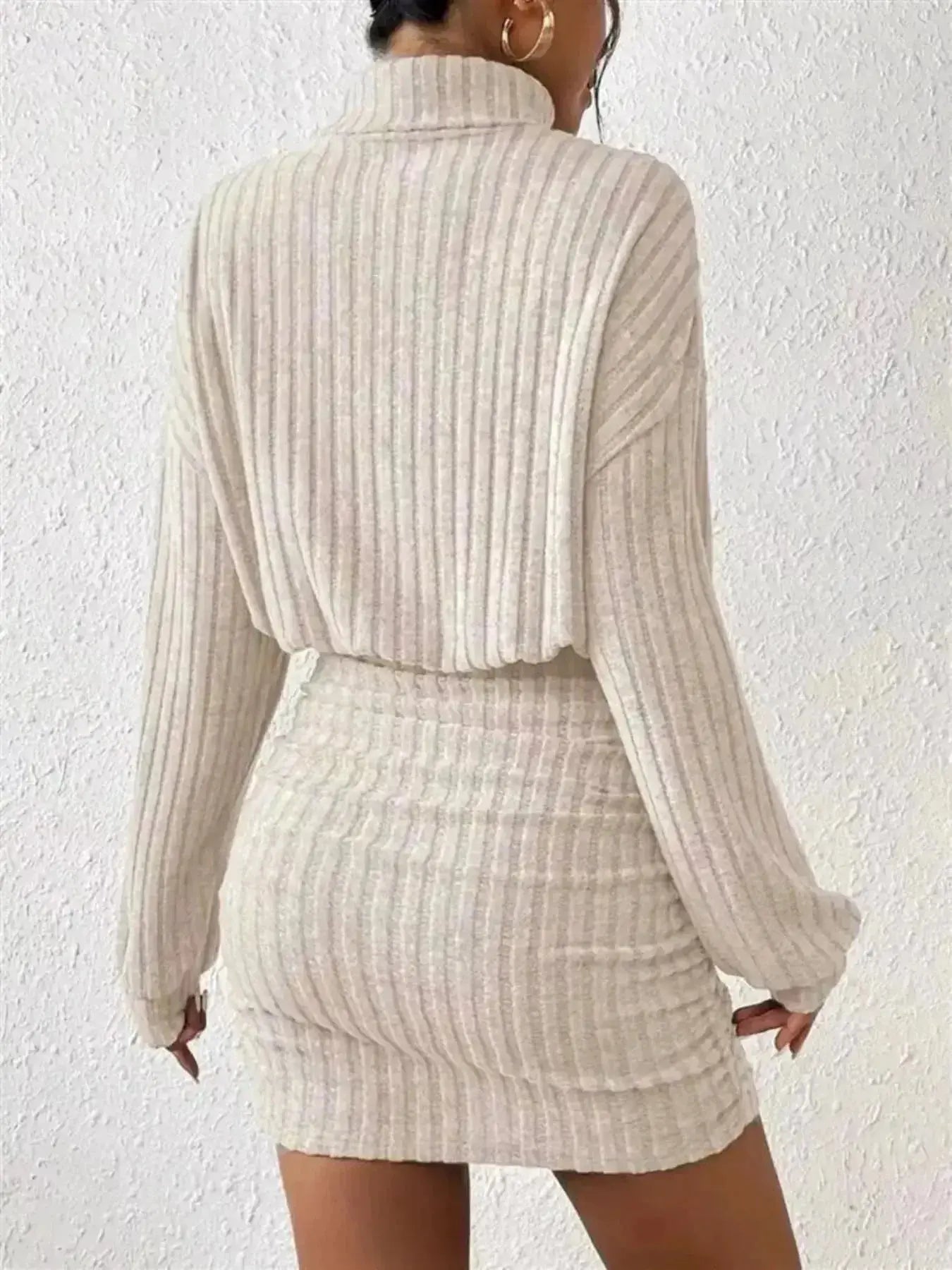 Ribbed Knit Turtleneck Bodycon Mini Dress - DaisyDrop 