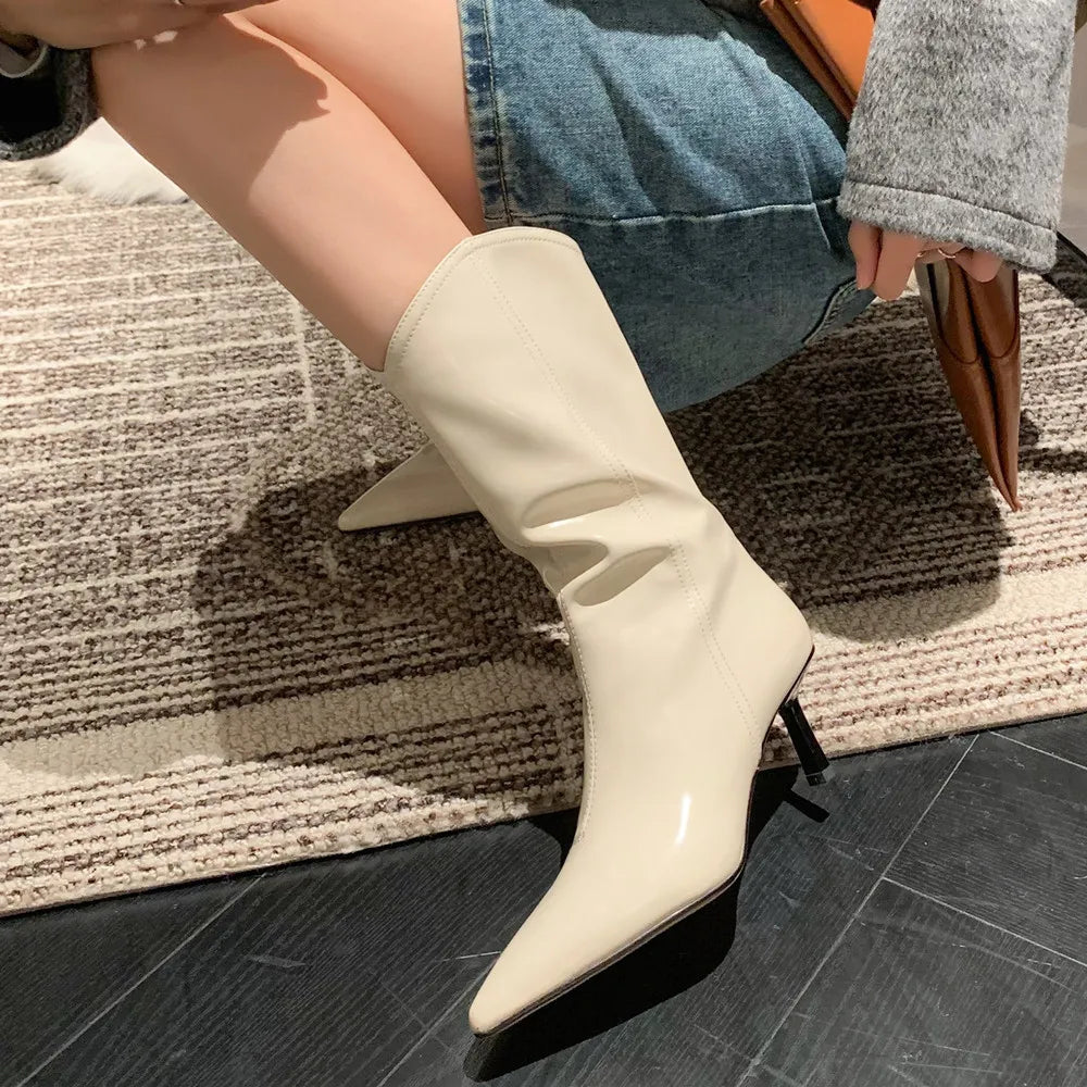 Fashion Western Women Mid-Calf Boots Pointed