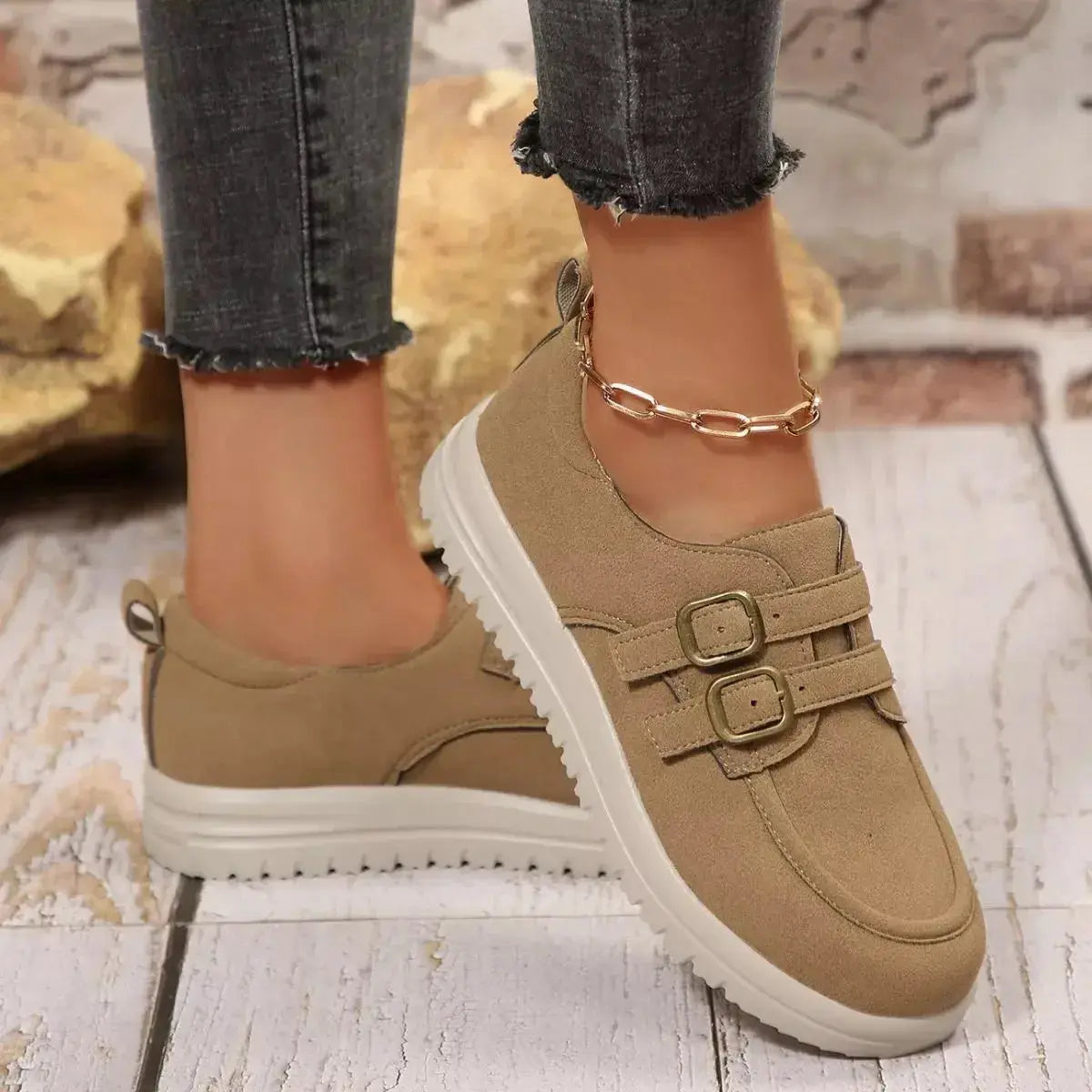 Buckle Accent Casual Loafers - DaisyDrop 