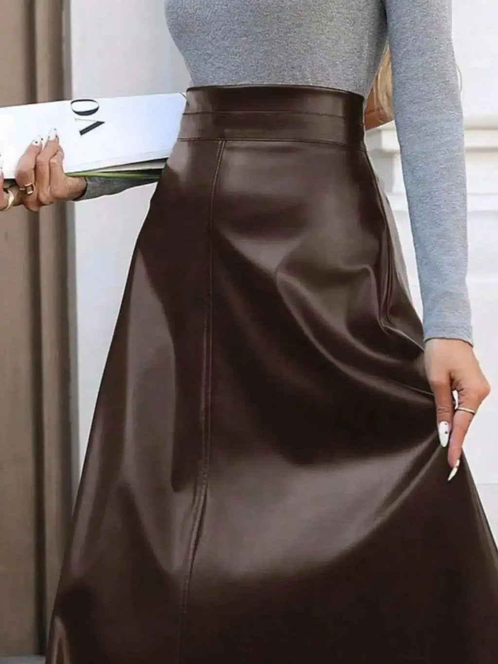Leather A-Line Midi Skirt - DaisyDrop 