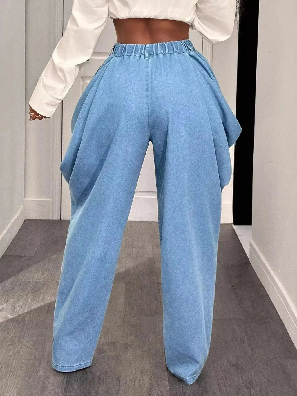 Ruched Wide Leg Jeans - DaisyDrop 
