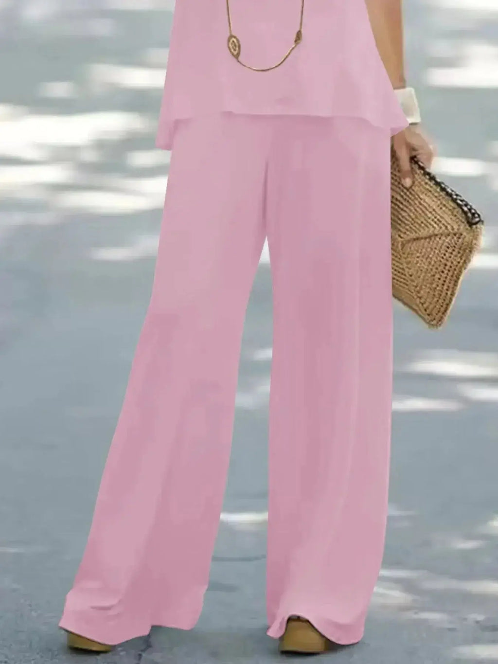 Halter Top and Wide Leg Pants Matching Set - DaisyDrop 