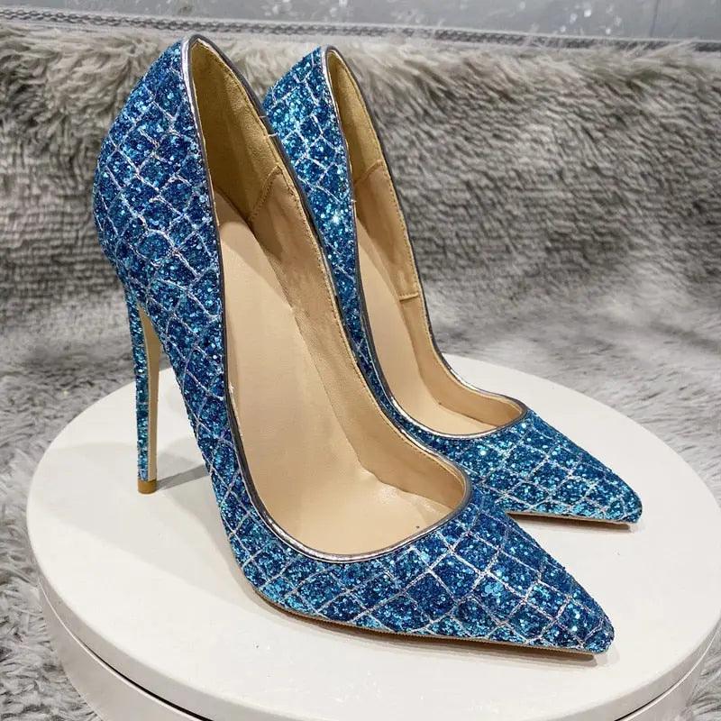 Glitter Sequins Crocodile Effect Women Pointy Toe High Heel eprolo