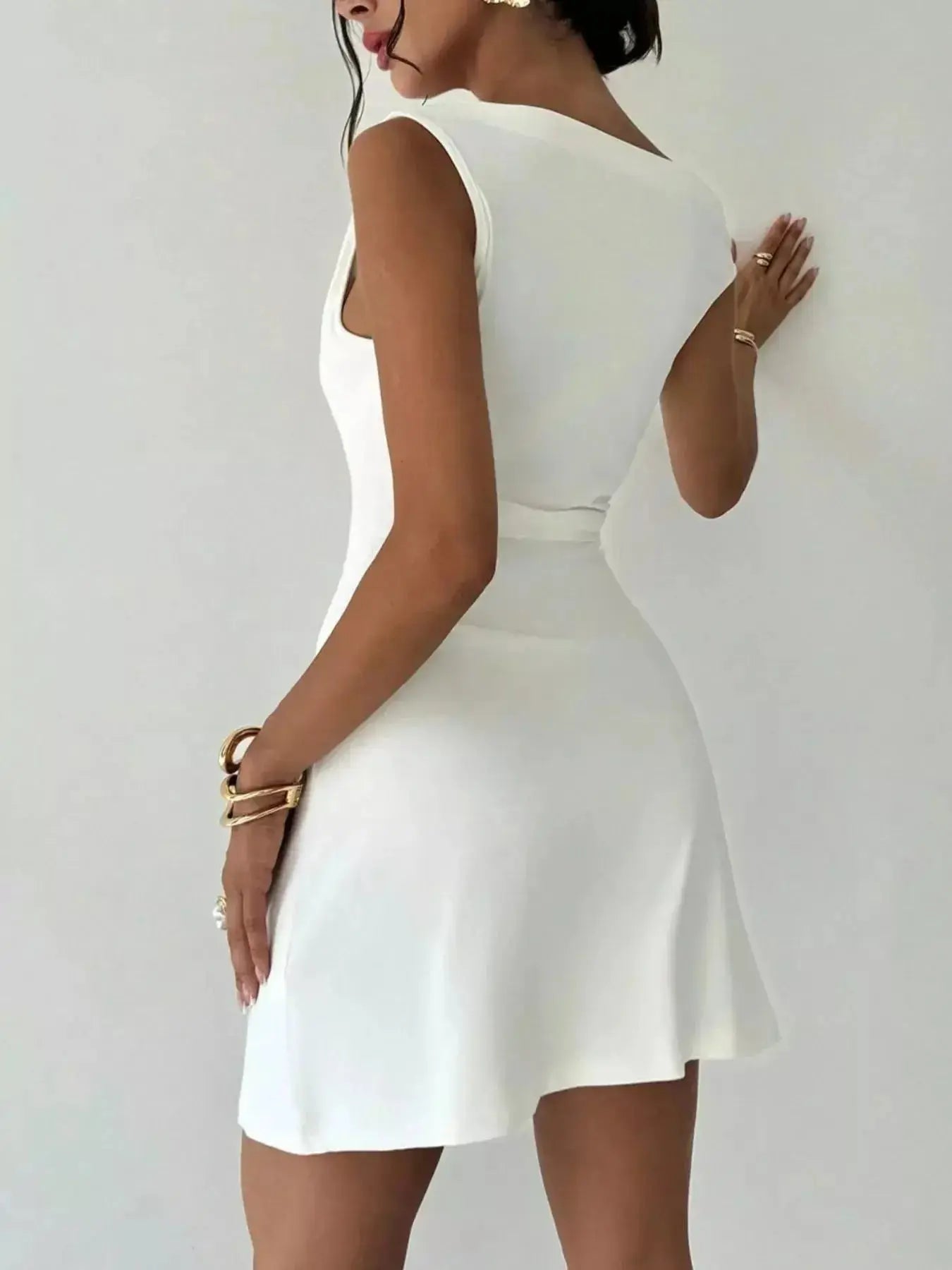 Elegant Off-Shoulder Draped Mini Dress - DaisyDrop 