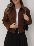 Cropped Zip-Up Pocketed Jacket - DaisyDrop 