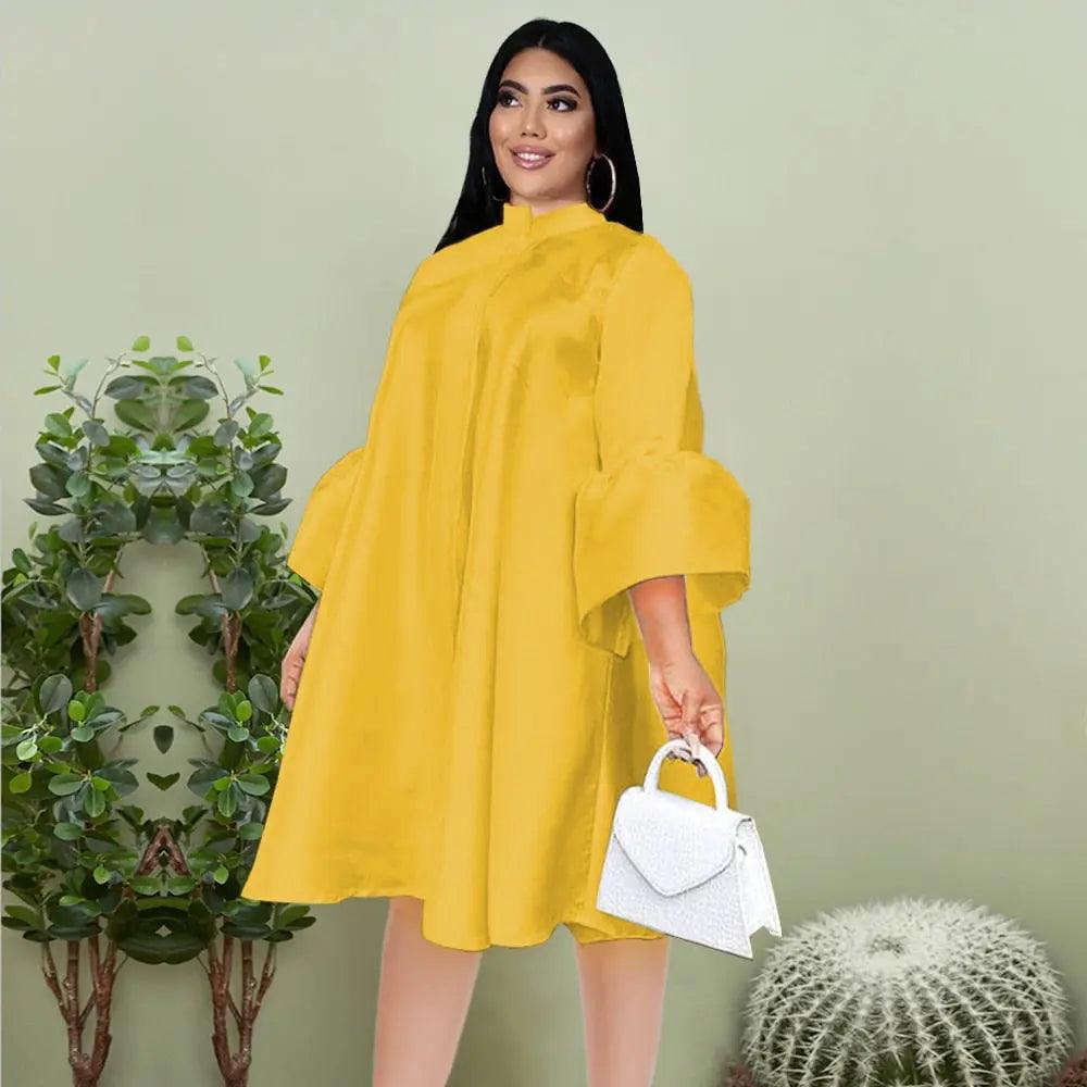 Plus Size Three Quater Lantern Sleeve Oversized Knee Length Casual Dress eprolo
