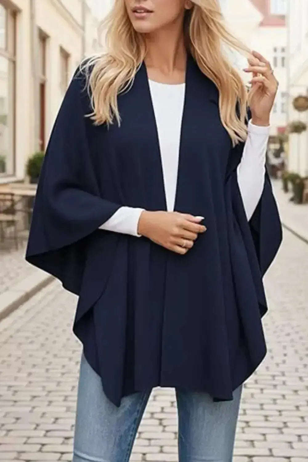 Draped Knitted Split Cape Shawl with Strap - DaisyDrop 