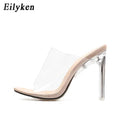 Women Slippers PVC Crystal heel Transparent Sexy Clear High heels Summer Slides Sandals Pumps 11cm Black Apricot eprolo