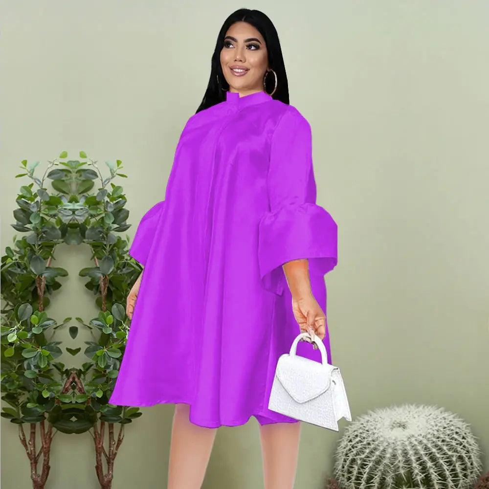 Plus Size Three Quater Lantern Sleeve Oversized Knee Length Casual Dress eprolo