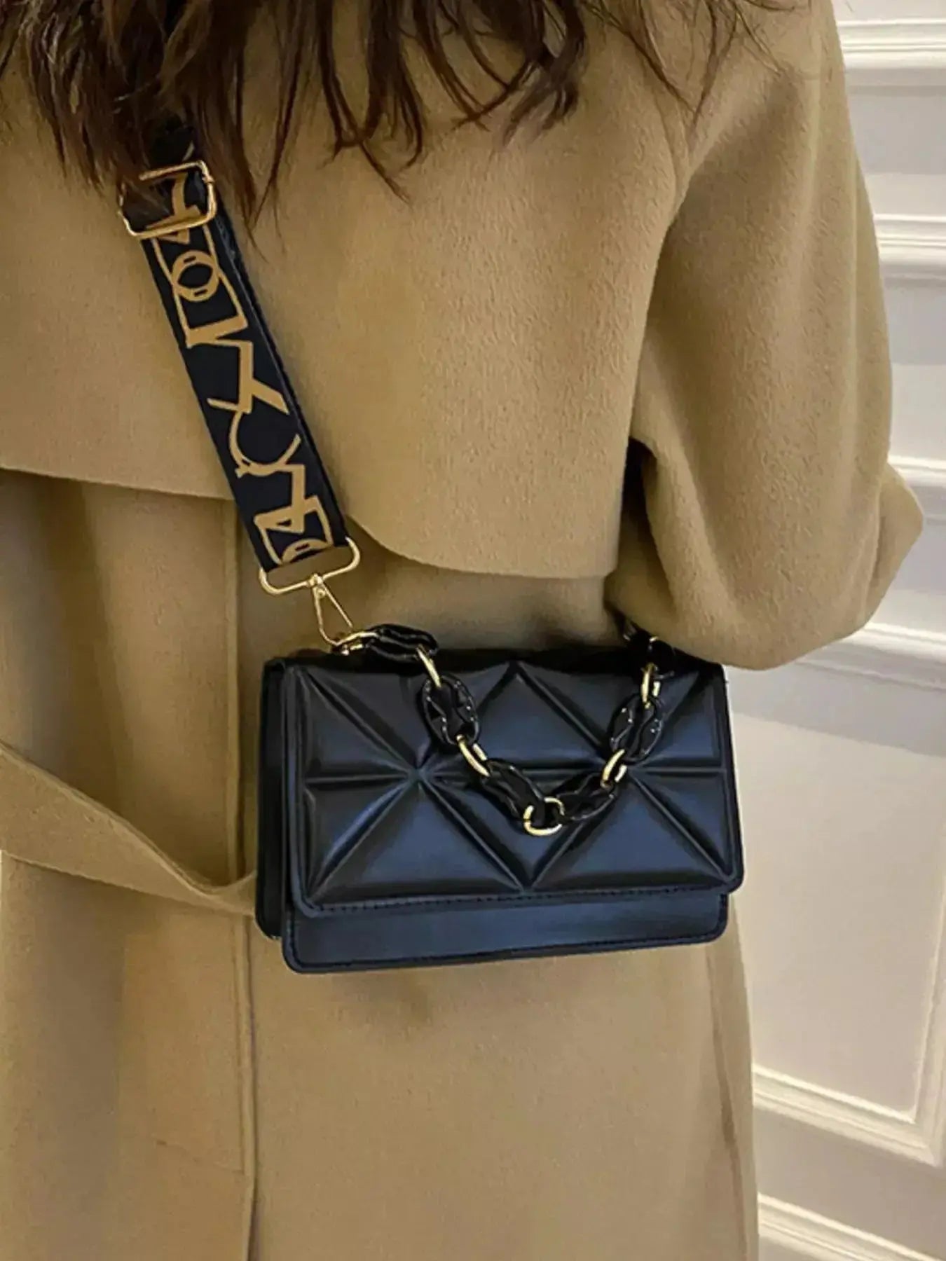 Quilted Adjustable Strap Crossbody Bag - DaisyDrop 
