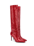 Women Knee High Boots Fluorescent Crocodile Leather Pointed Toe eprolo