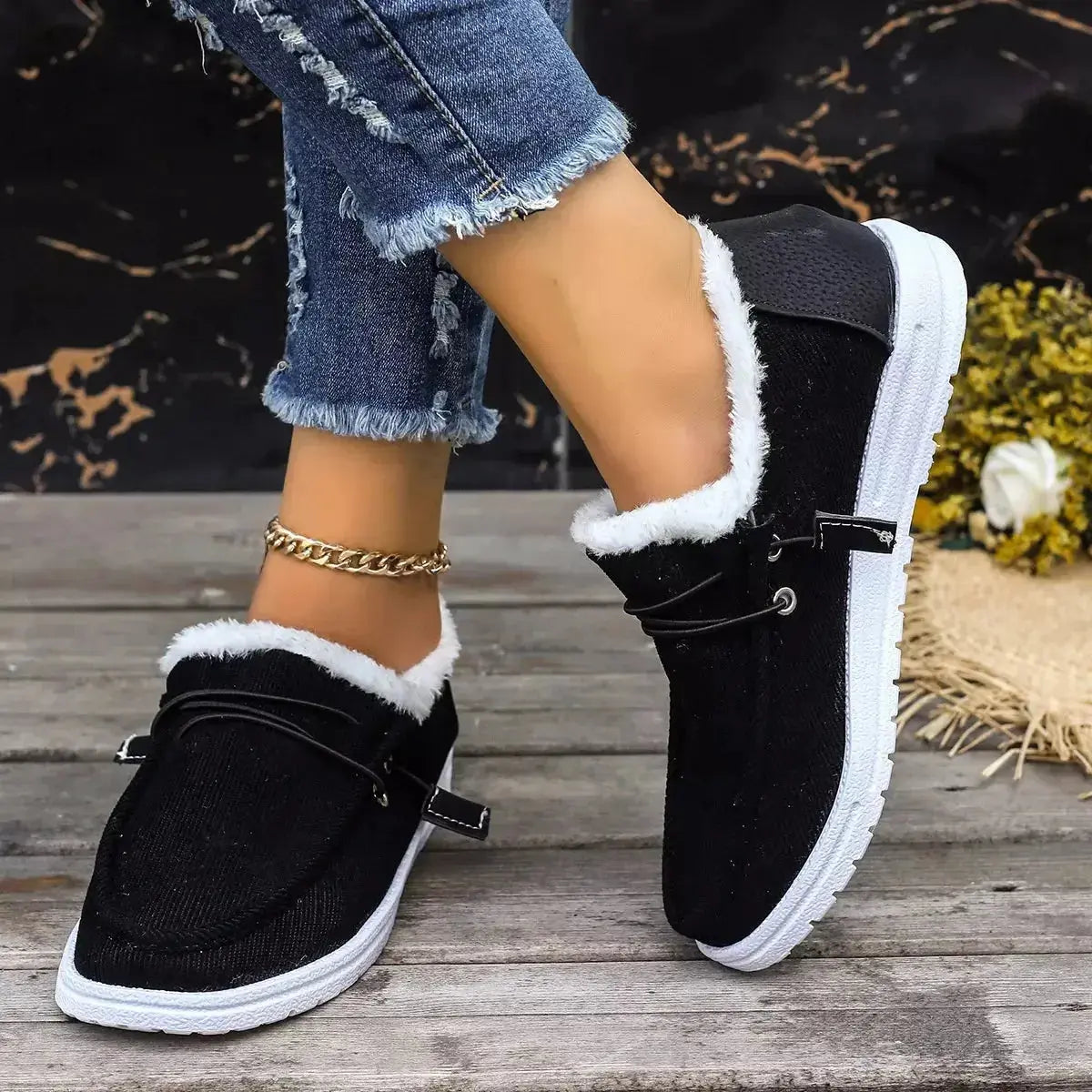 Faux Fur Lined Slip-Ons - DaisyDrop 