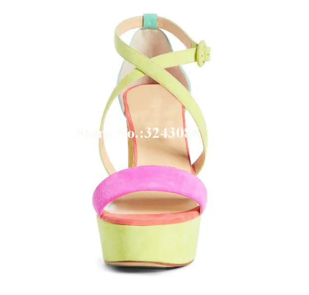 Lady New Candy Color Platform Chunky Heel Sandals