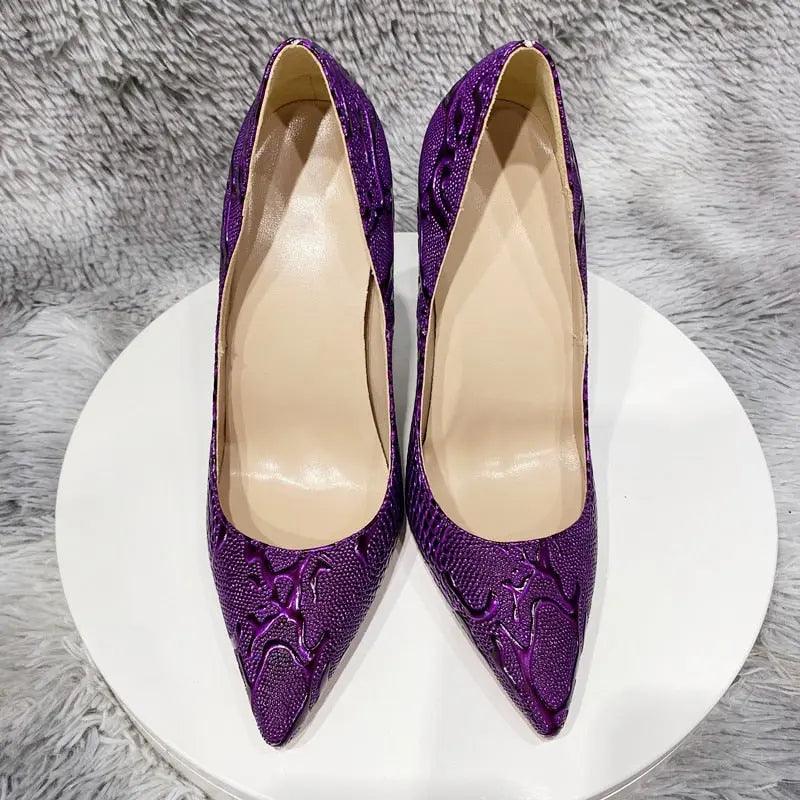 Tikicup Purple Embossed Women's Crocodile Effect Pointy Toe eprolo