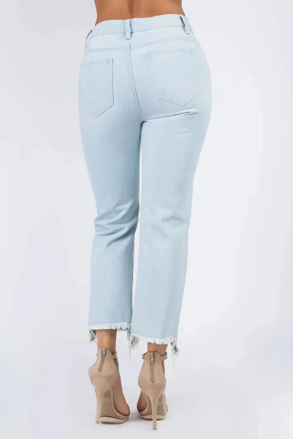 American Bazi High Waist Distressed Raw Hem Jeans - DaisyDrop 